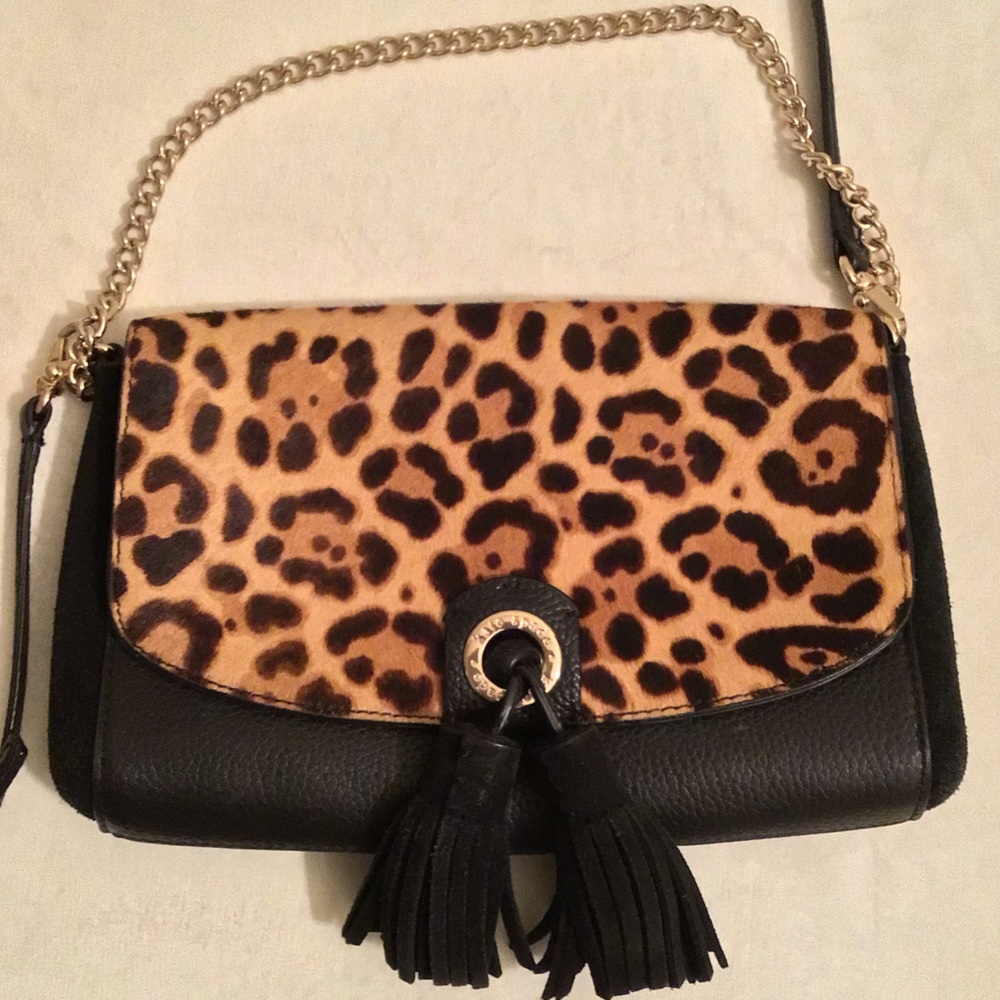 kate spade Leopard Print Flap Crossbody with Black Leather & Gold Chain